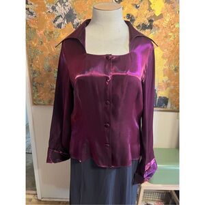 Vintage Anne Charles Purple Shiny Goth Blouse Sread Collar XL